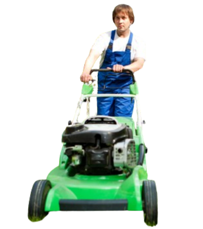 Lawn mower man on the backyard